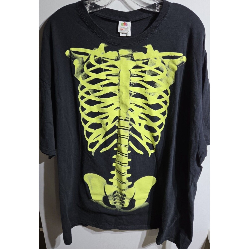 Vtg Skeleton T-shirt Men’s 3XL Black Glow In Dark Fruit Of The Loom 90s Y2K